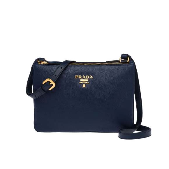 Prada Navy Blue Vitello Phenix Bandoliera Leather Crossbody Bag - Picture 1 of 8